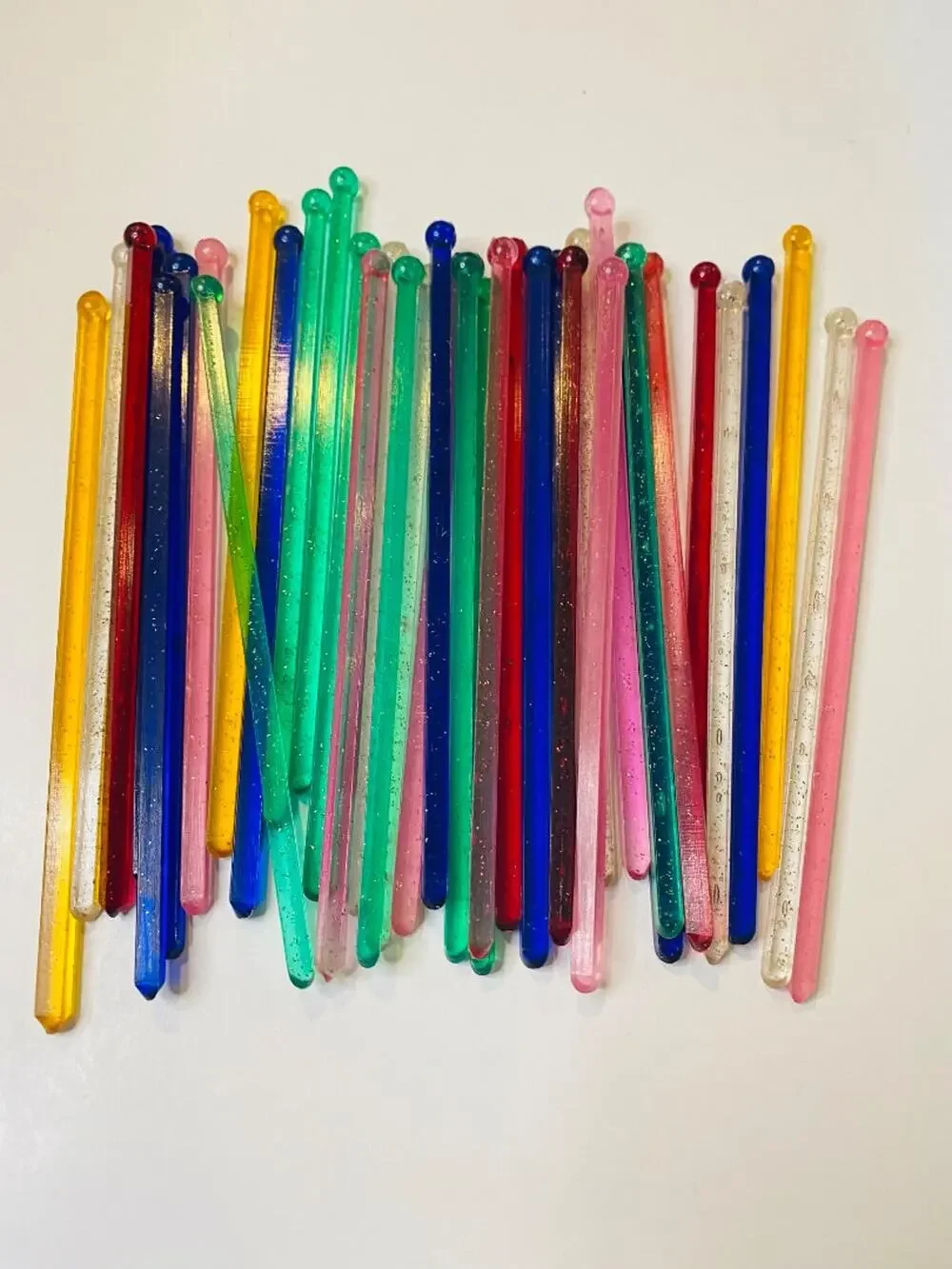 Lot of 38 Midcentury Plastic Swizzle Cocktail Sticks Sparkle Translucent Retro